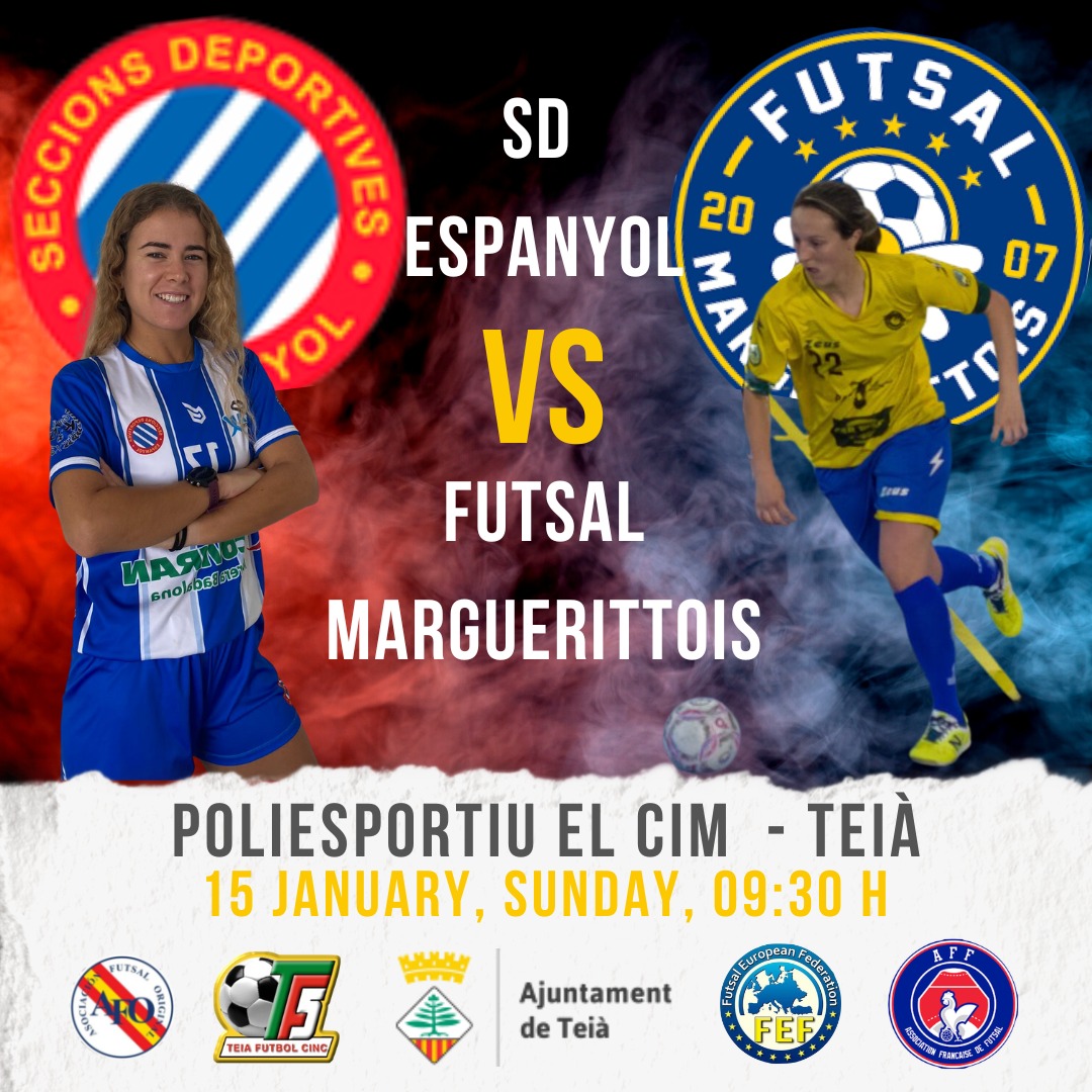 🚨Amistós internacional 

Femení A vs Futsal Marguerittois 🇫🇷

📆 Diumenge 15 gener