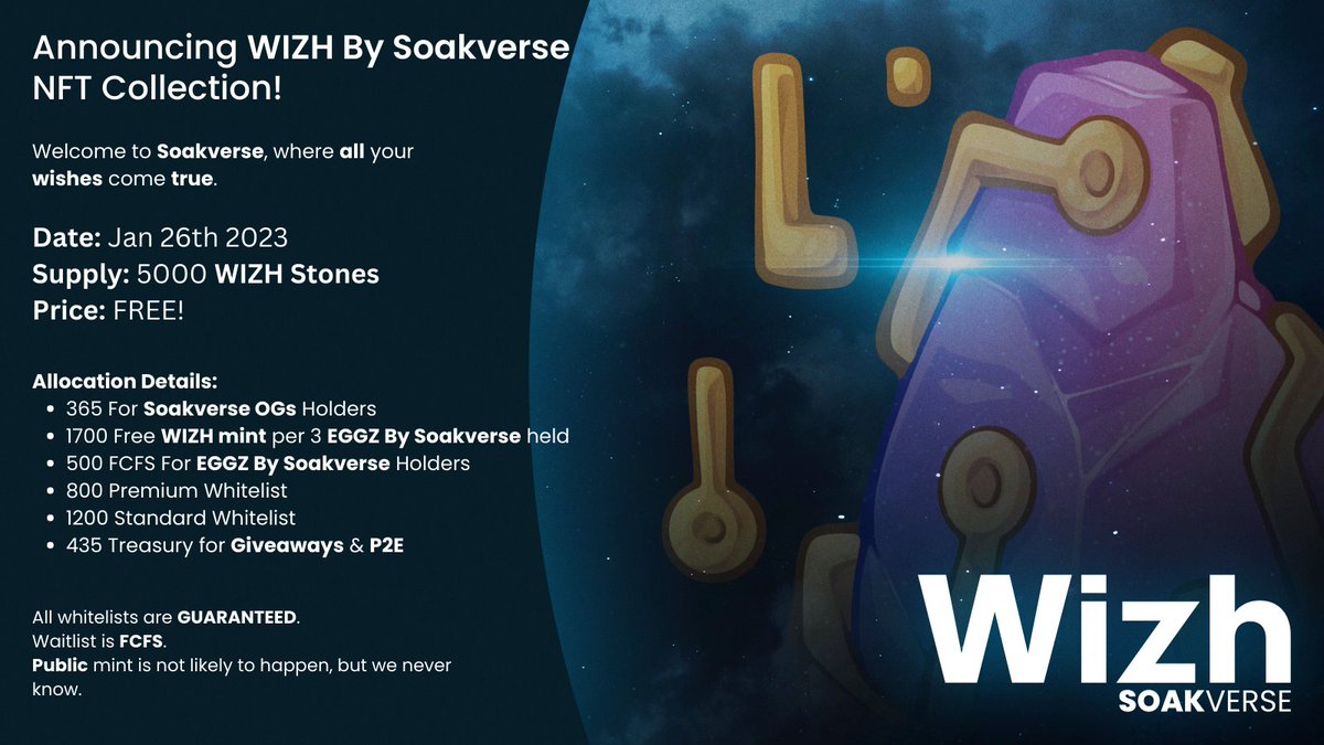 Soakverse (@soakverse) on Twitter photo WIZH STONE BY #SOAKVERSE
Enter for a chance to win Waitlist at buff.ly/3QEZwhz 
1 #Freemint Guaranteed per 3 Eggz By Soakverse NFTs held
1 #Freemint Guaranteed per 1 Soakverse OG #NFT held
#NFTCommunity #NFT
 
🧵 👇 Why you should not fade Soakverse & Wizh 👇 🧵 WIZH STONE BY #SOAKVERSE
Enter for a chance to win Waitlist at buff.ly/3QEZwhz 
1 #Freemint Guaranteed per 3 Eggz By Soakverse NFTs held
1 #Freemint Guaranteed per 1 Soakverse OG #NFT held
#NFTCommunity #NFT
 
🧵 👇 Why you should not fade Soakverse & Wizh 👇 🧵