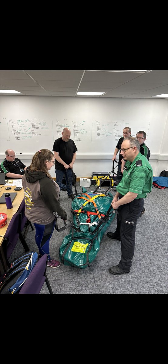 AlPurvisSJA's tweet photo. Great few days away with the Clinical Education Team - Updating course content with essential updates, scheduling this year and finishing off with some CPD with Barry our Bariatric manikin and using equipment to safely get him to the Ambulance @SJAIntTraining @makins_carl https://t.co/GwIdyhAAs7