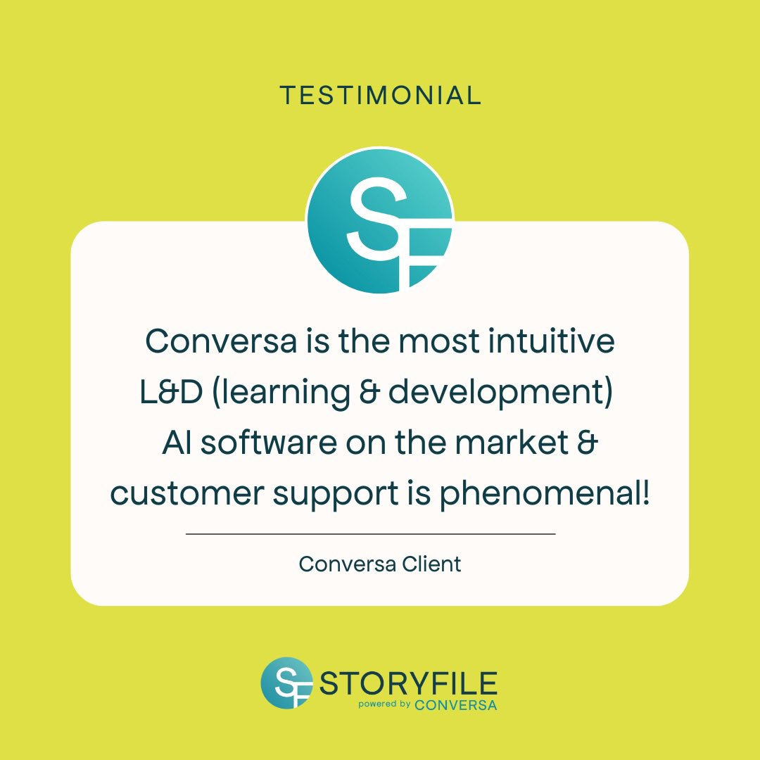 StoryFile's tweet image. Never answer the same question twice. Use #ConversafromStoryFile and have a 24/7 human solution for your business with videos that talk back. To learn more visit StoryFile.com
#StoryFile #ConversationalVideo #ConversationalAI #AI