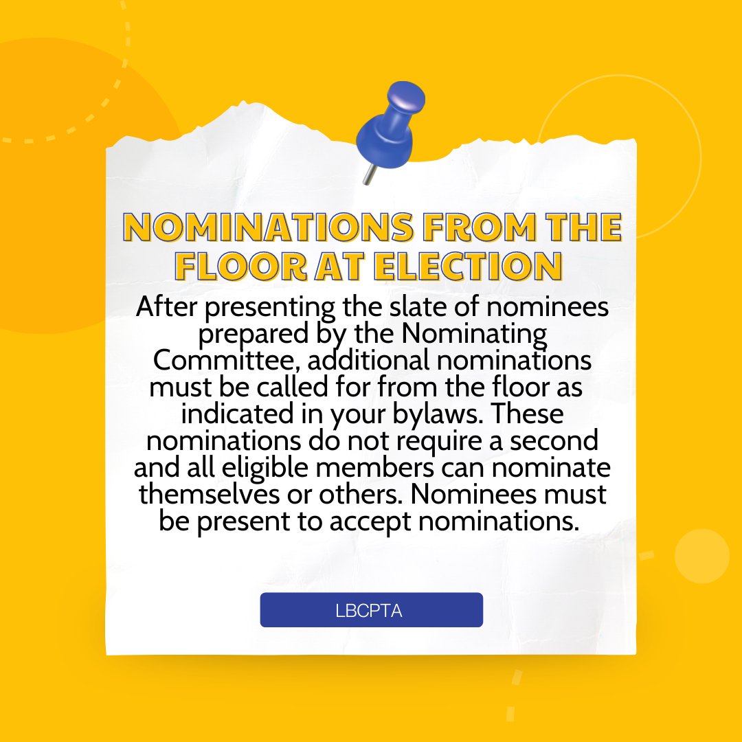LBC_PTA's tweet photo. Today's tiny training is about making nominations from the floor at your election. #TinyTrainings https://t.co/0uWdr2MxyO