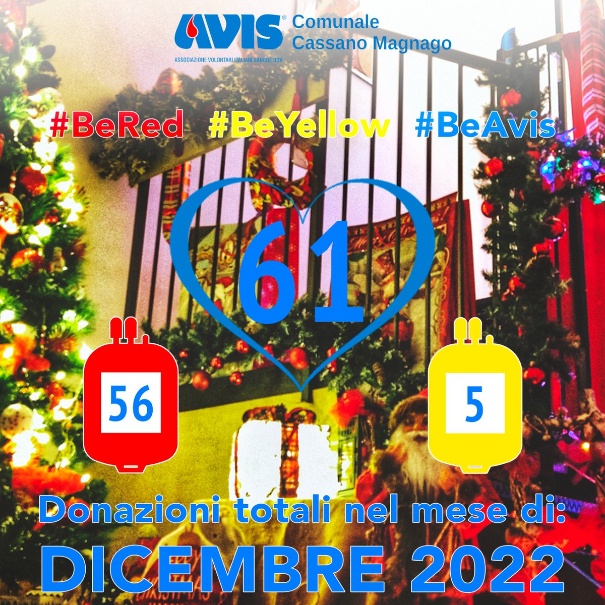 AVISCassanoMgo's tweet photo. #AVISnumbers 🅰️🅱️🆎🅾️
📈 ➕ 1️⃣2️⃣ 🆚 dicembre '21
Chiudiamo il 2022 con un dato molto positivo.!
6️⃣1️⃣ volte grazie ai nostri #avisini
📣 Con un piccolo gesto si può davvero fare la differenza #lasciailSEGNO🩸
#BeRed❤ #BeYellow💛 #BeAvis💙
#OrgoglioAvisino #AvisCassanoMagnago https://t.co/X1zKIuhnyJ