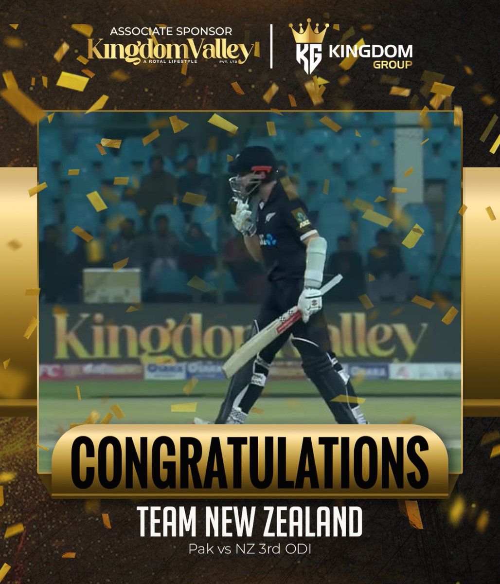 Kingdom Group congratulates the New Zealand Cricket Team for winning the third and final Pak vs NZ ODI match of the series.
#KingdomValley #KingdomGroup #PakvsNZ #ODI #PCB #PakistanCricket #HomeSeries #AssociateSponsor #NewZealand #ICC #PSL #shahidAfirid #HNO #NewZealandEmbassy
