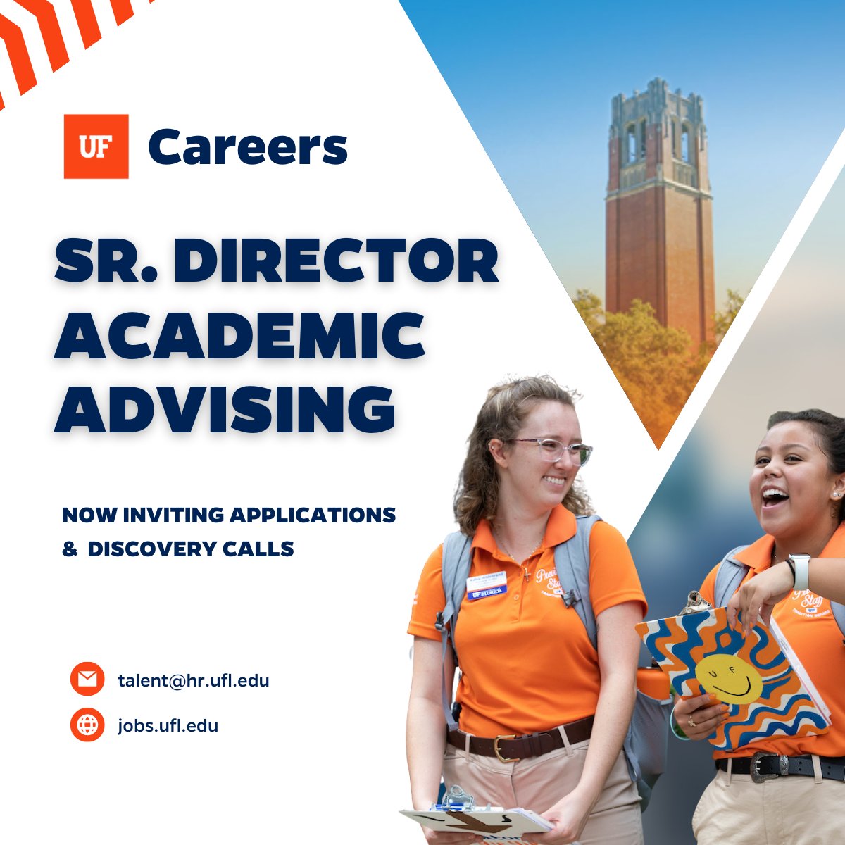 UF Student Success invites applications, nominations, and discovery calls for the Senior Director of Academic Advising opportunity. 

Email us to learn more!  

Apply Now:  explore.jobs.ufl.edu/en-us/job/5252…  

#academicadvising  #NACADA #APLU  #studentsuccess #NASPA #ACPA