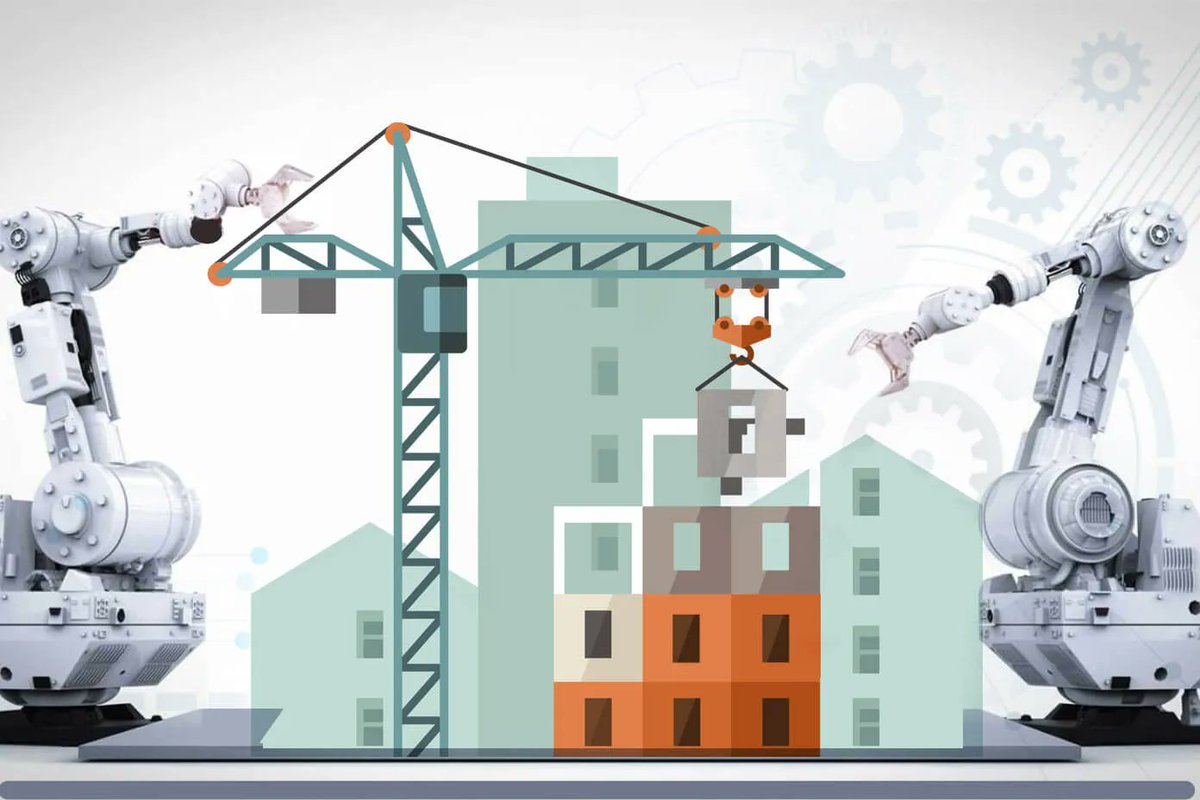 As tech is starting to be utilized in commerical construction. I can't visualize a future where a robot builds a one-off wastewater treatment facility. 

50 rinse-and-repeat floors? Sure. A complex mechanic piping yard? No way.