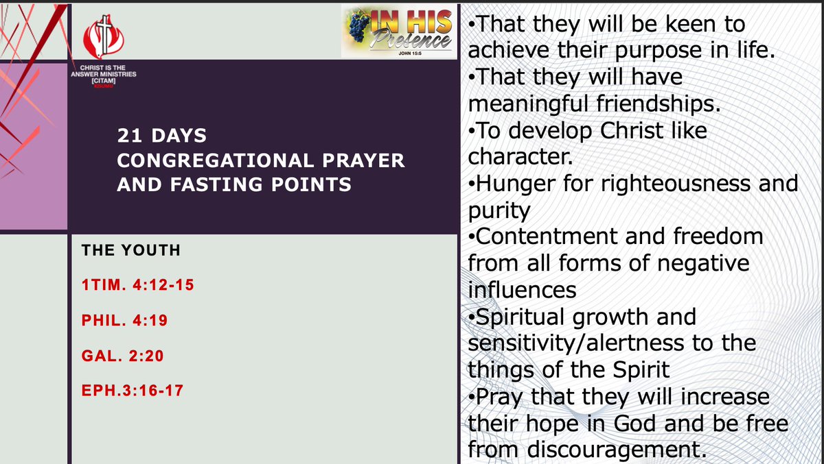 1 Timothy 4:12-13
Don’t let anyone look down on you because you are young, but set an example for the believers in speech, in conduct, in love, in faith and in purity.