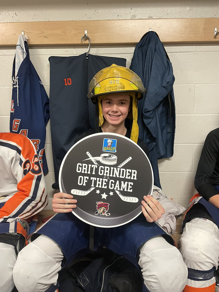 CecHockey's tweet photo. In Game 1, the newly sponsored “Greco Grit Grinder” award was handed out to our Brett “Mad Dawg” Murphy. From the first faceoff, Murph got pucks deep, and took away time & space. The Cougs kept it rolling to make it 15 in a row with a 6-2 win over Memorial #Wagon #TrainIsRolling https://t.co/vFaksp199X
