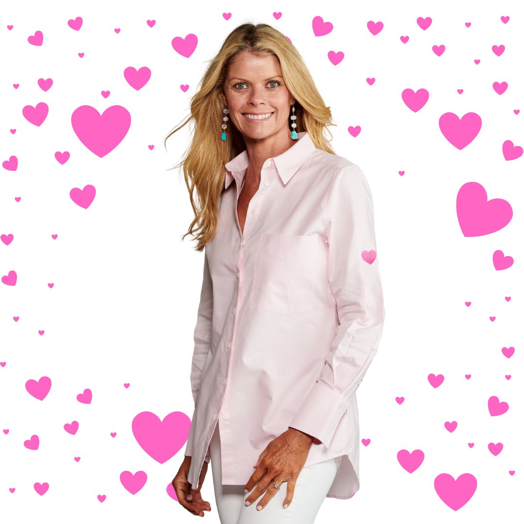 Wear Your Heart on Your Sleeve ... Literally. Our best-selling Modified Boyfriend Shirt this season comes with a small heart on the sleeve. Available in white or light pink Oxford.