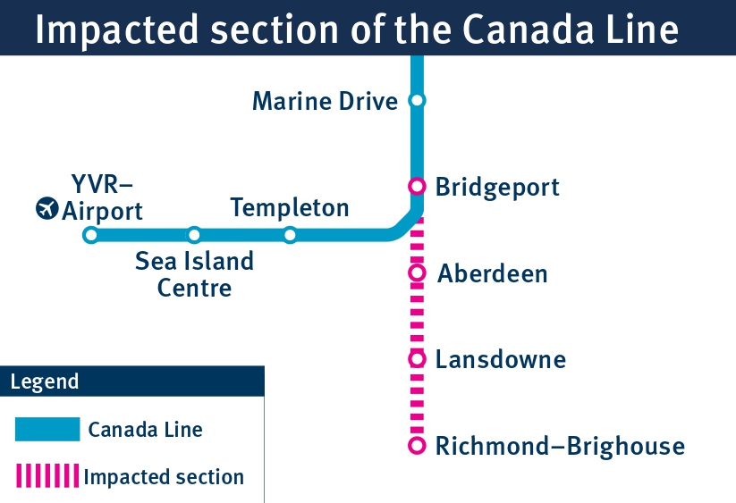 TransLink's tweet image. #SkyTrain If you're taking the Canada Line during the weekday evenings, allow for additional trip time. The Capstan Station construction is happening nightly, Monday to Friday, from 9:30pm to end of service from January 16th to February 17th. translink.ca/capstan ^sp