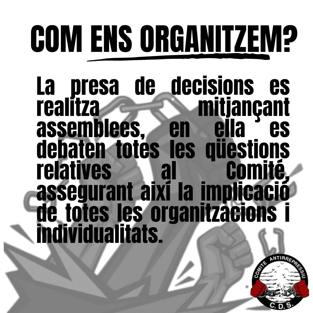 antirrepre_CDS's tweet photo. Per a assegurar la independència de classe no sols és necessari assegurar els nostres espais, a més necessitem que les decisions que es prenen dins del Comité Antirrepressiu de les Comarques del Sud siguen decidides per totes. https://t.co/0K0kaMMxHi