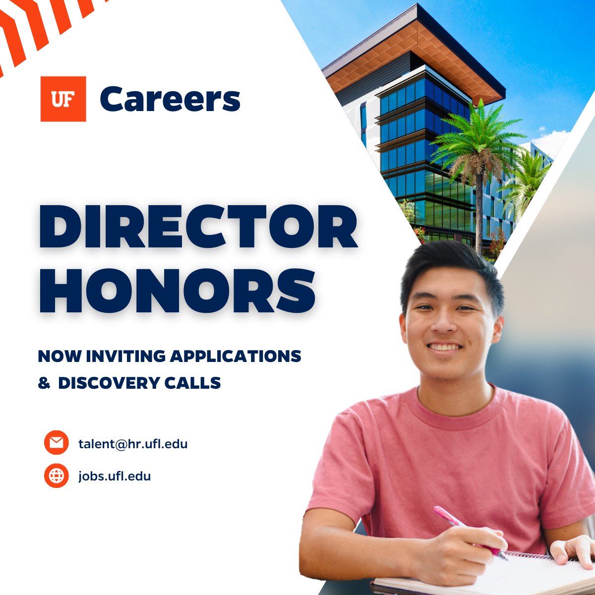 The Office of Undergraduate Affairs invites applications, nominations, and discovery calls for the Director of the UF Honors Program opportunity.

Email us to learn more!

LEARN MORE: explore.jobs.ufl.edu/en-us/job/5251… 

#honorsprogram #honorscollege #undergraduateaffairs #NACADA #APLU
