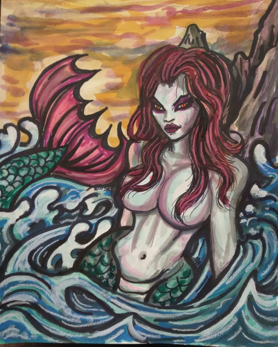 #Mermaid painting 8x10 watercolor paper , #ArtistOnTwitter #starvingartist #artistforhire #pittsburghartist #fantasyart