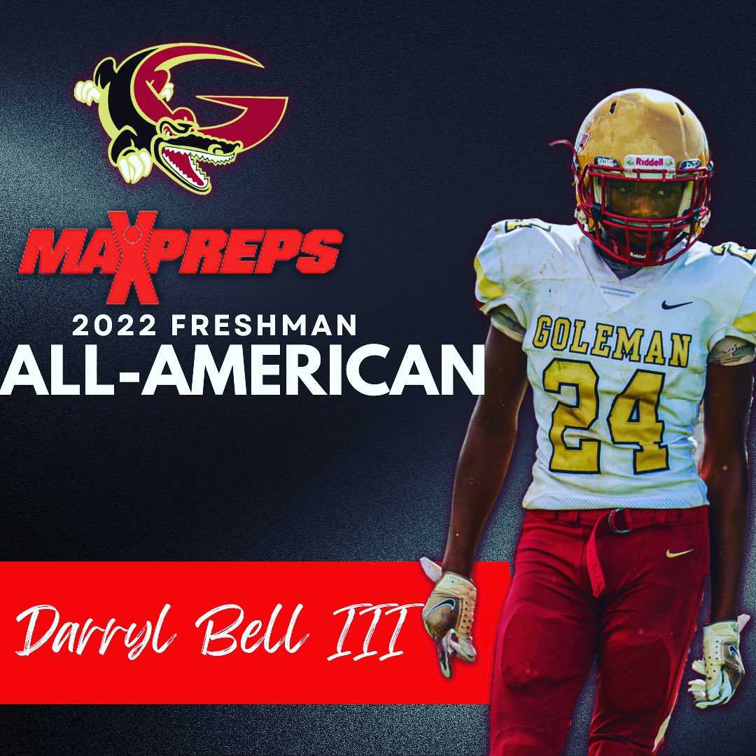 Congratulations to <a href="/Trebelldatman0/">Darryl “Tre” Bell III</a> for being named to the <a href="/MaxPreps/">MaxPreps</a> Freshman All-American Team. 🏆 <a href="/JerryRecruiting/">Rising Stars</a> <a href="/larryblustein/">Blustein Recruiting</a> <a href="/VSNflorida/">Varsity Sports Nation</a> <a href="/TheCribSouthFLA/">Frank Tucker</a> <a href="/fanit_now/">FANIT</a> <a href="/FernandezAndreC/">Andre Fernandez</a> <a href="/HeraldSports/">Miami Herald Sports</a>