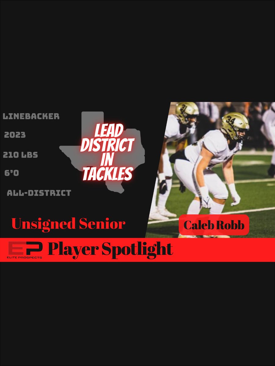 Player Spotlight📍🎬
@Caleb_Robb11 has been a beast on and off the field.
He lead the district with 128 tackles, 7 sacks, 14 TFLs, 3 FF, 3 FR, 2 punt blocks, and a touchdown, and holds a 4.0 GPA!😎
#EPFamily #EPRecruit #EliteProspectsRecruiting