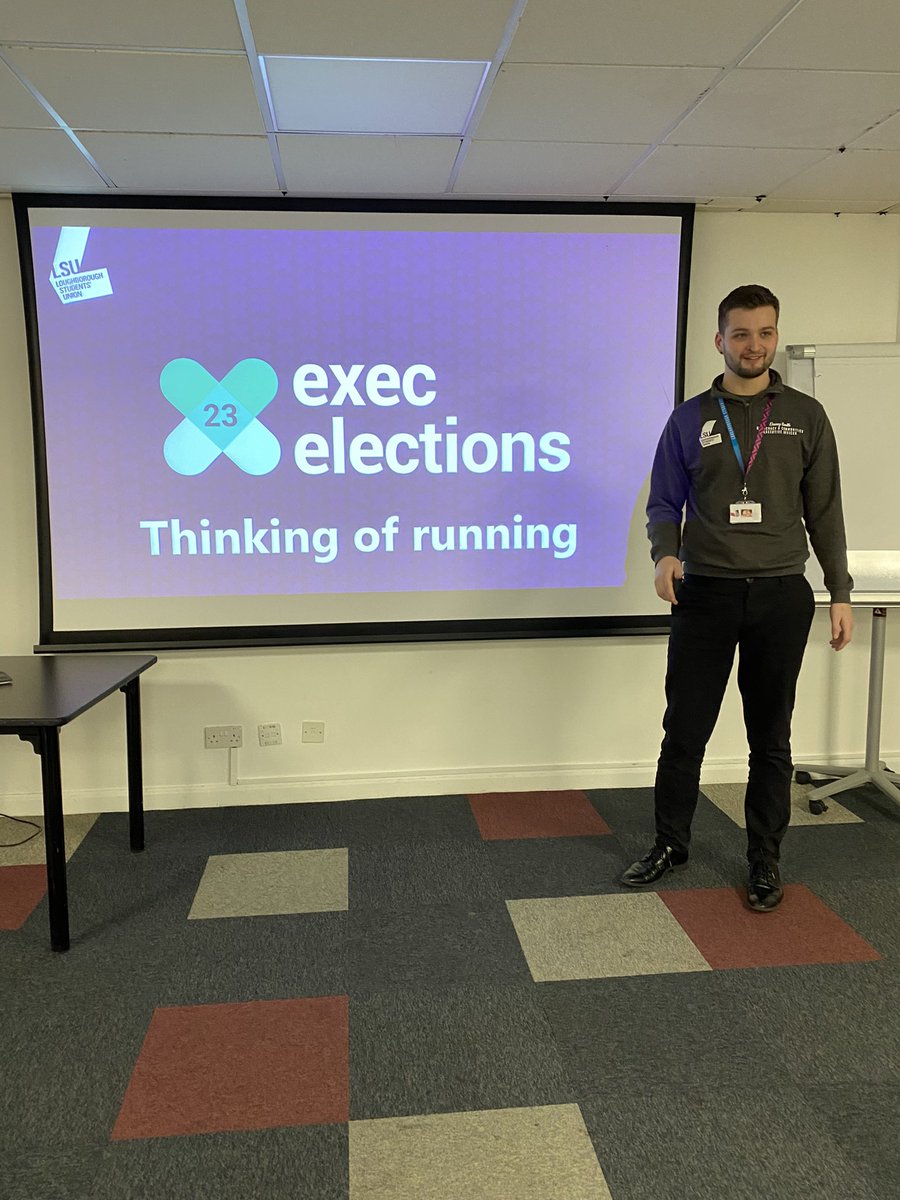 Thinking of running session 2/4 done!

Thanks to the potential candidates who came!

Think you would make an amazing Executive Officer? Check out lsu.co.uk/ee23

#lsuelections
<a href="/LoughboroughSU/">Loughborough SU</a>