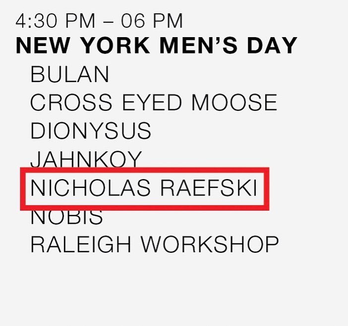 NicholasRaefski's tweet photo. Back on the calendar baby! We got a big show planned for @nyfw, ready to get after it this next month! https://t.co/DQwumrTYx8