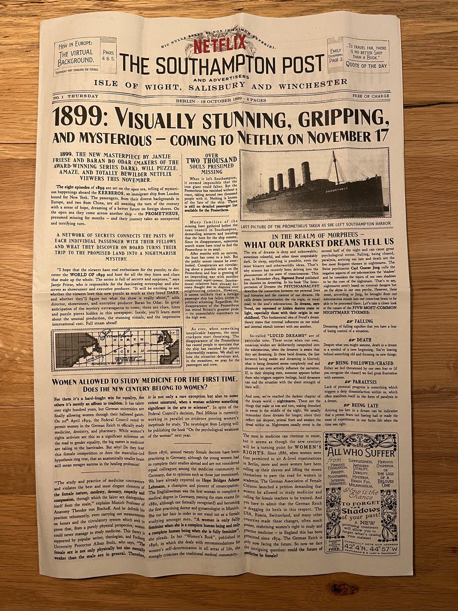 06Auf's tweet photo. There is an inscription of Latin above netflixs logo in the 1899 newspaper which translates to
"this would be nothing if it were not for the mind to experience it"
High quality picture tomorrow
Credit to u/trockenlvft
#1899netlfix #SAVE1899NETFLIX https://t.co/fouJtf6Gna