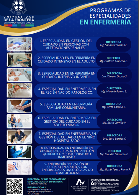 ACHIEEN1's tweet photo. El departamento de enfermería de La Universidad de La Frontera los invita a conocer sus programas de especialidades en Enfermería.

Para más información sobre los programas: https://t.co/Aor4vXrLiv 

#ACHIEEN #salud #enfermeria #educacion #chile https://t.co/l1pKNHh9w6