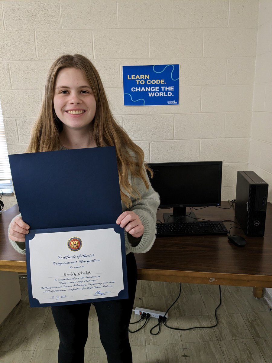 Big congrats to Emily Child, who won the Congressional App Challenge!