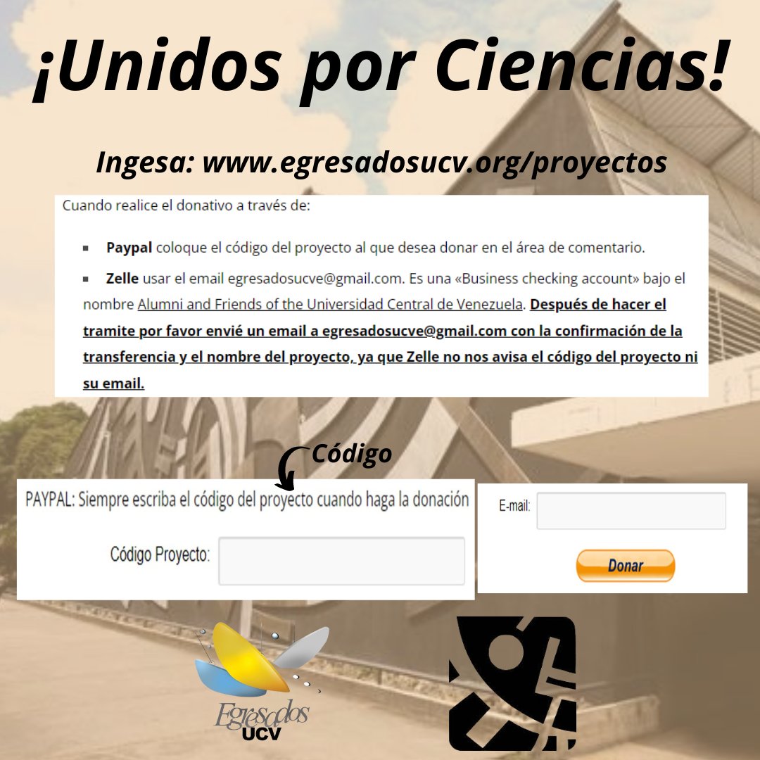 eucv's tweet photo. ¡La Facultad de #CienciasUCV nos necesita!

La infraestructura se encuentra debilitada, laboratorios y aulas requieren ser atendidos. #EgresadosUCV de física, química, matemática, computación, biología, puedes hace algo colaborando en https://t.co/BJLrMEhZ6d

#YoPorLaUCV https://t.co/PF5X5sVj63