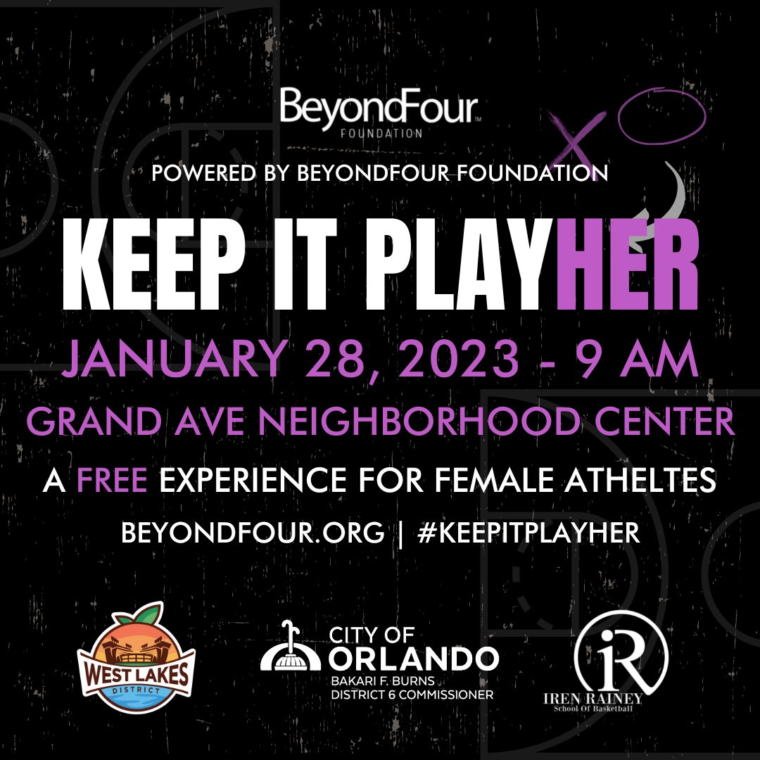 Jan 28th! An exclusive experience for Female Athletes!

Register now for the second installment of #KeepItPlayHER featuring NBA Development Specialist <a href="/irenrainey/">Iren Rainey</a> in partnership with West Lakes District <a href="/MBKJack912/">Justin Time</a> <a href="/citybeautiful/">City of Orlando</a> <a href="/orldistrict6/">Commissioner Bakari F. Burns</a>.

beyondfour.org/programs
