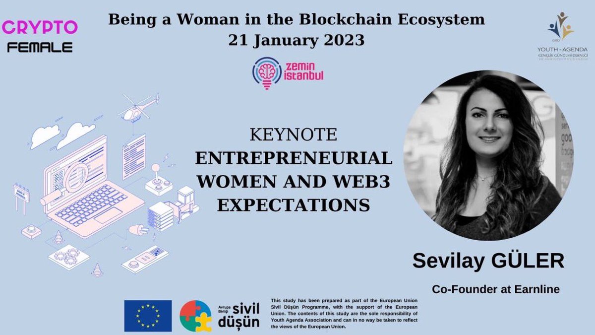 A culture change is coming 🌊 

Watch women rise on the #blockchain 💯 

We Are The Future  💟  We Are The Web3

<a href="/seviiguler/">Sevilay Guler</a> will be on the stage as a speaker with her speech on “Entrepreneurial Women and Web3 Expectations”.

#crypto #event #cryptofemale #blockchain #web3
