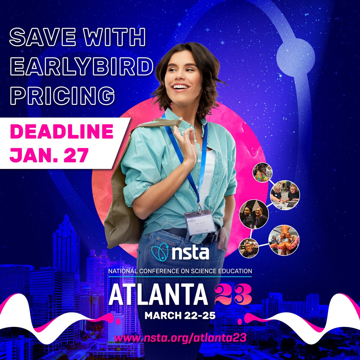 NSTA's tweet photo. 2 weeks left to register the best possible rate for #NSTA23 Atlanta! Join us for an unparalleled professional learning exp. at #NSTA23 Atlanta! Share space w/ #educators of all exp. lvls &amp; backgrounds. Deadline ends 1/27:https://t.co/Os9SzDXHx2 https://t.co/9FD8yk97p7