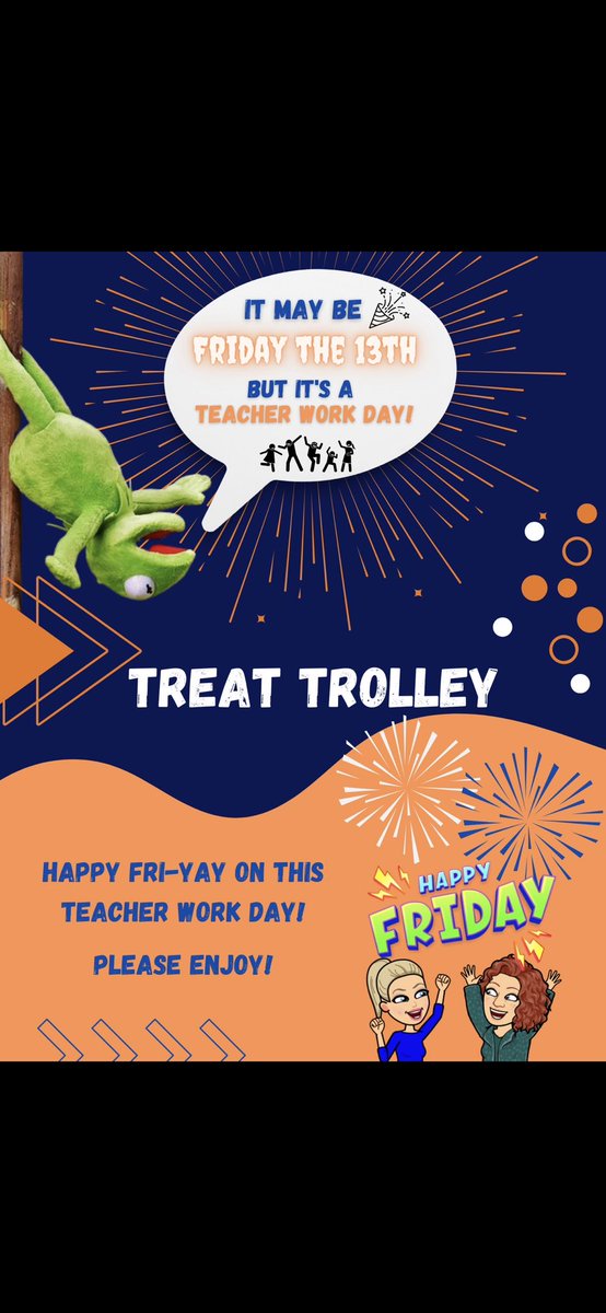 CMTeaches's tweet photo. 🗓️ It may be FRIDAY the 13th, but it’s not so spooky👻 when it’s a
T•E•A•C•H•E•R • W•O•R•K • D•A•Y‼️

…and our surprise T•R•E•A•T • T•R•O•L•L•E•Y was a hit🎉
• • •
#teacherworkday #friyay #fridaythe13th #treattrolley #dtsdtrojanpride https://t.co/Fqizc9jIRl