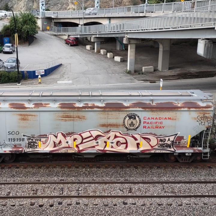 GraffitiExpress's tweet photo. mpeach
#kamloops #train #graffiti #art 
#mpeach 
#HowYouGonnaBeARacistAndAChristian https://t.co/eT035igoJG