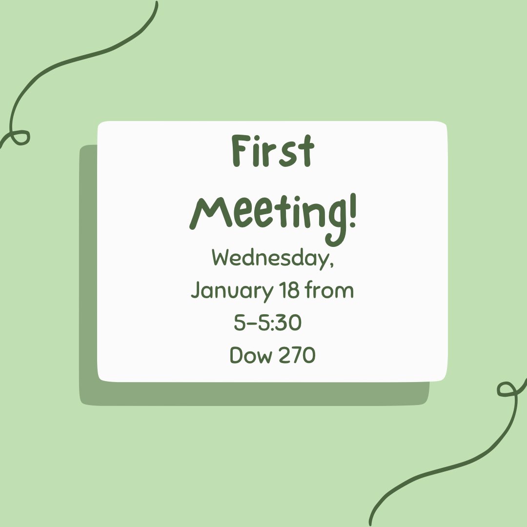CMichGEC's tweet photo. Come out to our first meeting of the semester this Wednesday, 1/18 from 5:00-5:30 in Dow 270. Get to know your fellow club member and enjoy some pizza! https://t.co/CsbvQZyBE6
