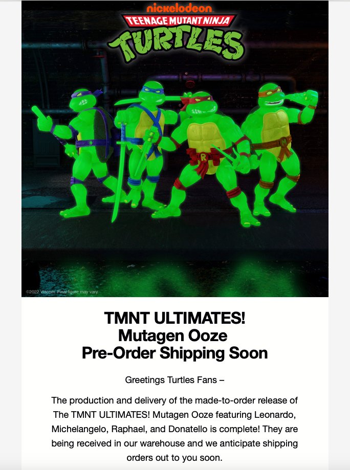 VeebsToys's tweet photo. If you ordered the #MutagenOoze Glow #TMNTULTIMATES figures from @super7store - they are shipping soon!
#TeenageMutantNinjaTurtles #Super7 #ULTIMATESfigures #Super7ULTIMATES #glowinthedark #fwoosh #theFwoosh https://t.co/Rc3lMBa7Vl