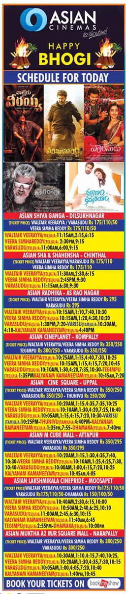 PrakazVijay_Of's tweet photo. 🎞📽 #AsianCinemas & #CineTown TODAY 'Show Timings' Of #Vaarasudu . https://t.co/uahqxb4JgL