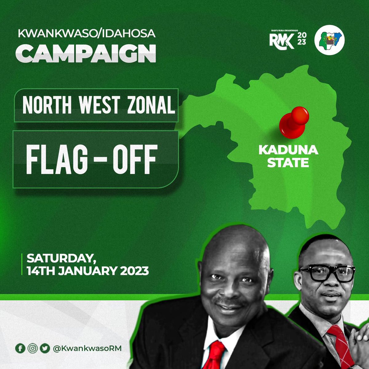 Our campaign train arrives at Kaduna State. Join us for the Crocodile City rally, tomorrow. - RMK 
#RMK2023
