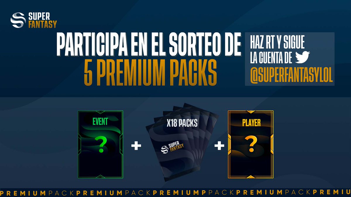 SuperFantasyLoL's tweet photo. Para ayudaros en estos primeros días en el #SuperFantasy vamos a sortear ni más ni menos que... ¡5 PREMIUM PACKS!

Para participar:

▶️Haz RT a este Tweet
▶️Sigue a @SuperFantasyLoL 

Tenéis hasta el 16/01 a las 12h ¡Suerte!⭐️

https://t.co/El7uuGXucl | #SuperligaLoL https://t.co/11hOjv3CJC