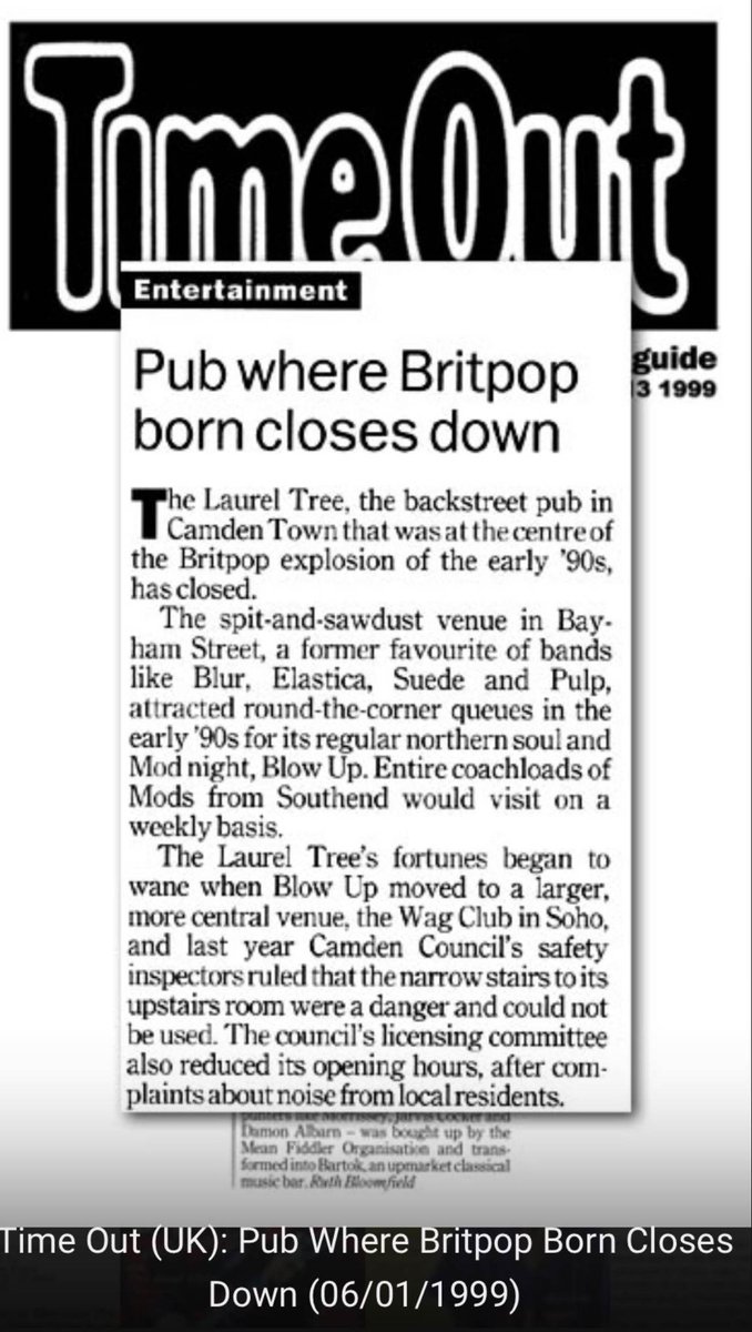 From @TimeOutLondon 06/01/1999 Pub Where Britpop Born Closes Down 'a former fav of bands like @blurofficial #Elastica @suedeHQ + @welovepulp attracted round-the-corner queues for...@BlowUp ' blowupclub.com/archive/press-… #britpop #britpop90s #blur #suede #pulp #camdenmusic #mods