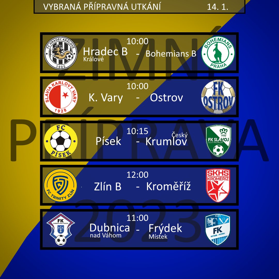 MatyMaterna's tweet photo. Zítra proběhne první hromada přípravných utkání.
Hradec si to rozdá s Bohemkou, fotbalisté Frýdku-Místku míří na Slovensko a Karlovy Vary poměří síly s půlmistrem karlovarského krajského přeboru. https://t.co/Hd4X6YZJhY