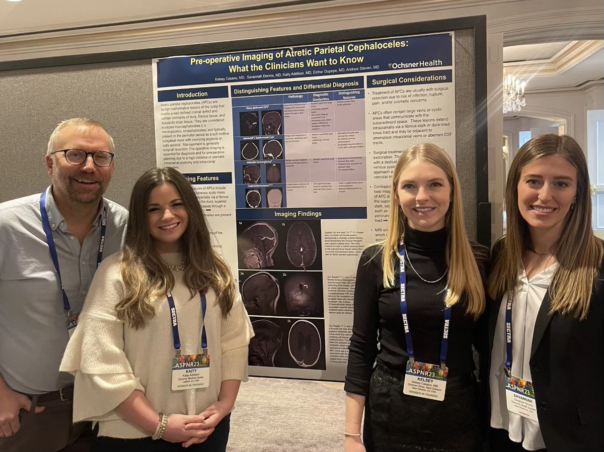 astevenMD's tweet photo. Great group representing @OchsnerRads at #ASPNR23 - @KaityHughes2 @KelseyCasano and the recent MD @savgdennis 👏👏 https://t.co/szsLHGCZVt