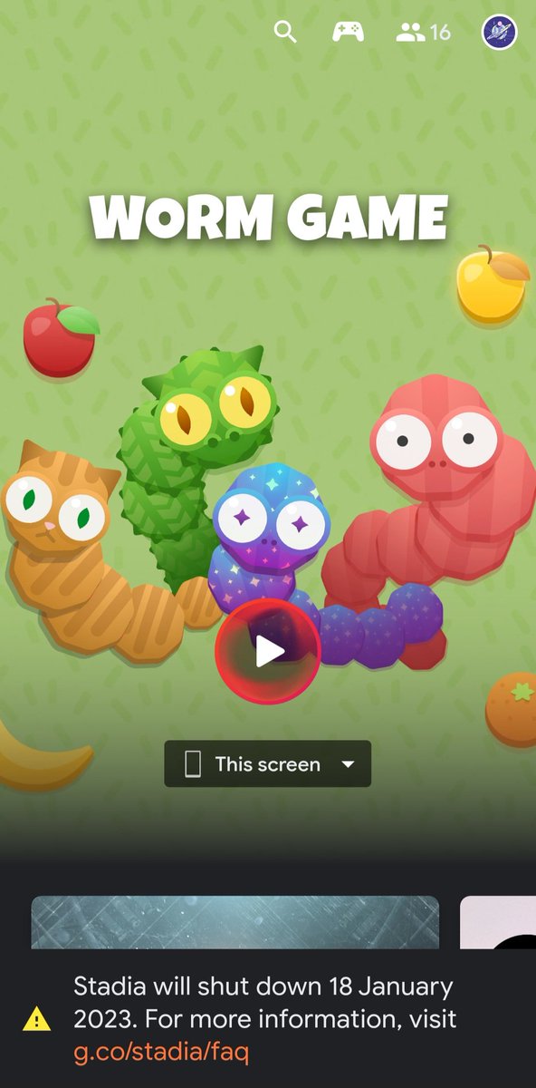 GamerGuildTV's tweet photo. It finally happened! #WormGame just released on @GoogleStadia 🪱

Play Here 👇
https://t.co/cGDmDI4i5Z https://t.co/7BjbSsClge