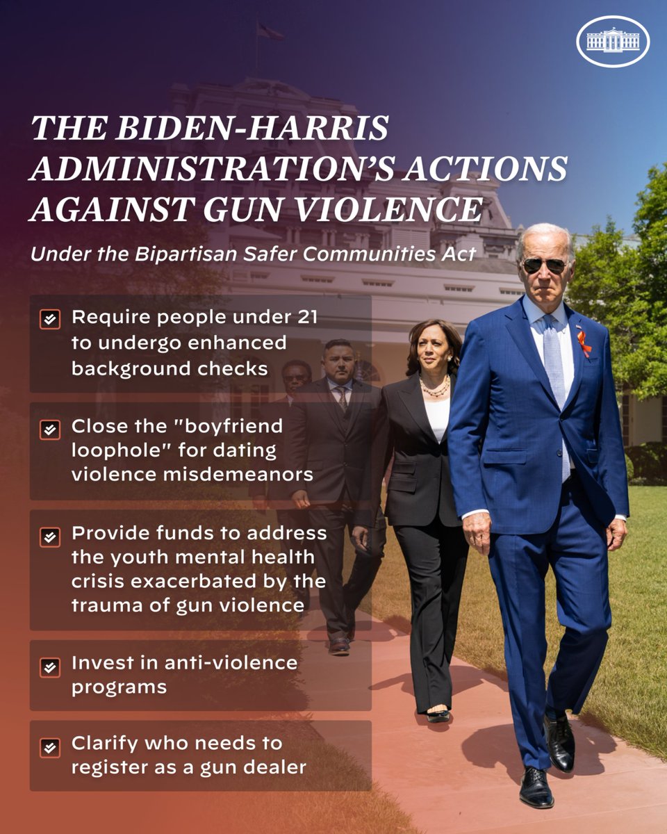 WhiteHouse46's tweet photo. The Bipartisan Safer Communities Act – signed into law by President Biden – is the most significant gun safety law in nearly 30 years. https://t.co/W1OMV8Ka5f