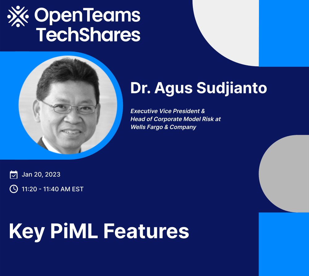 openteamsinc's tweet image. PiML is a new toolkit wrapping numerous tools for analyzing ML models, in areas like reliability, resilience and fairness. Join us for an overview of PiML’s capabilities by Agus Sudjianto from @WellsFargo.

🗓️ Jan 20
🕚 11:20 AM EST

Register: hopin.com/events/quality…

#TechShares