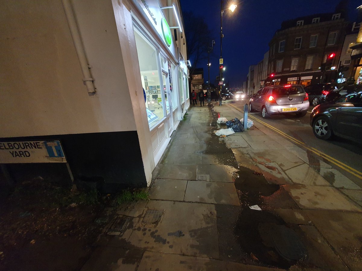 cpneighbours's tweet photo. Dear @thameswater 
Medium flow #tweetaleak on Westow Street footway next to 4 - 8 Westow St,  SE19 3AH, junction of Melbourne Yard.  Water flowing along footway. https://t.co/jEWVDHyk4T