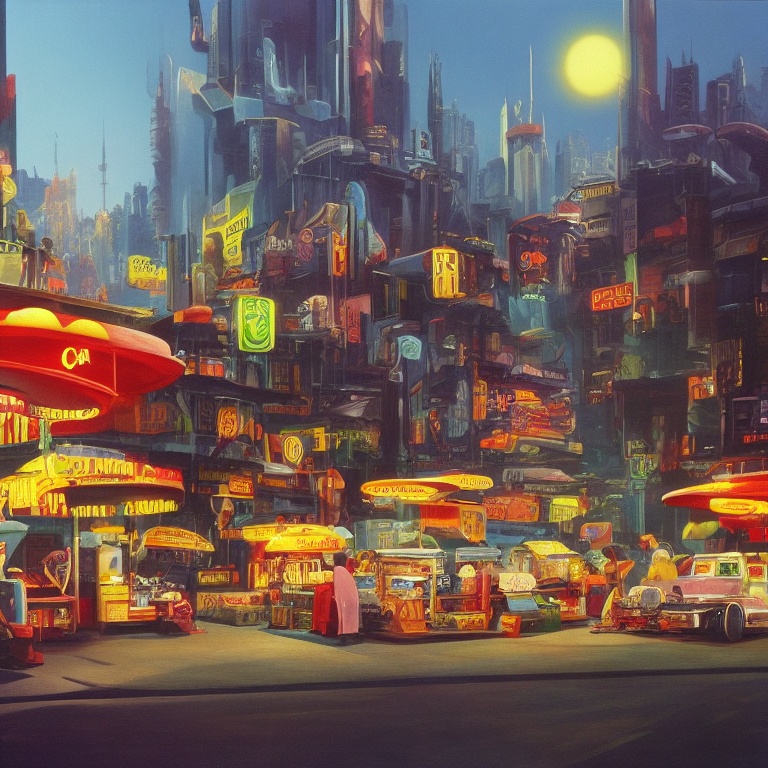 diffuse_store's tweet photo. futuristic city of cats and burger stands. concept art painting, 1974. 🤖 created by AI algorithm 🤖

#stablediffusion #stablediffusionai #stablediffusionart #aiart #aiartcommunity #aiartist #aiartdaily #conceptart #futurecity https://t.co/qUunKdkFOh