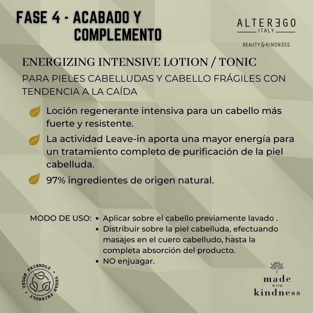 alteregoitalyco's tweet photo. 𝗘𝗡𝗘𝗥𝗚𝗜𝗭𝗜𝗡𝗚 𝗜𝗡𝗧𝗘𝗡𝗦𝗜𝗩𝗘 𝗟𝗢𝗧𝗜𝗢𝗡 / 𝗧𝗢𝗡𝗜𝗖
Fase de cierre del ritual en el Salón de Peluquería y de mantenimiento en casa.
El tratamiento sin enjuague, penetra en profundidad garantizando una acción fortificante específica de la raíz a las puntas. https://t.co/fy00OCAE1f
