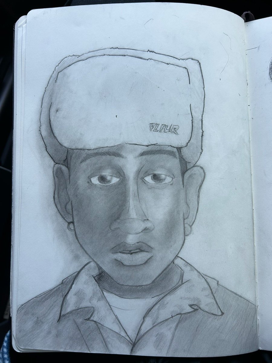 batcap50's tweet photo. My son @KidCoulson (16) latest pencil drawing for HS art class - his favorite artist @tylerthecreator https://t.co/1YGJ4RLE8z