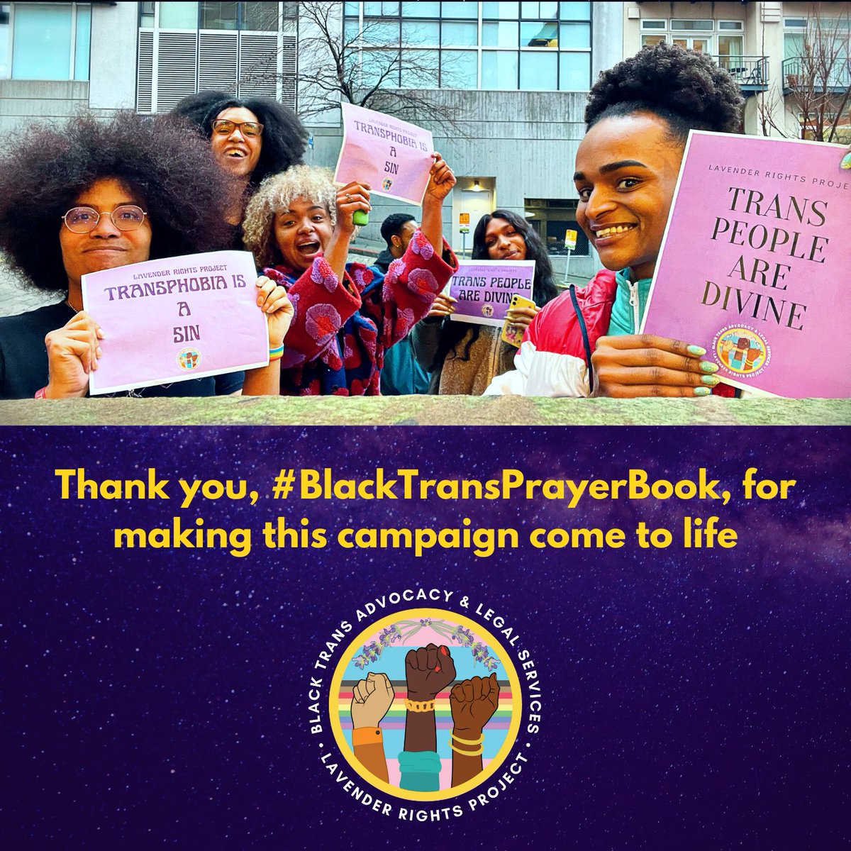 lavrights's tweet photo. TRANSMISOGYNOIR IS A SIN
TRANSMISOGYNY IS A SIN
TRANSPHOBIA IS A SIN
PROTECT BLACK TRANS GIRLS, WOMEN, &amp; FEMMES

#TransphobiaIsASin #TransPeopleAreDivine #LavenderRightsProject

Thank you #BlackTransPrayerBook for making this magic happen for five years now. <3 https://t.co/LnIQKGWCeB