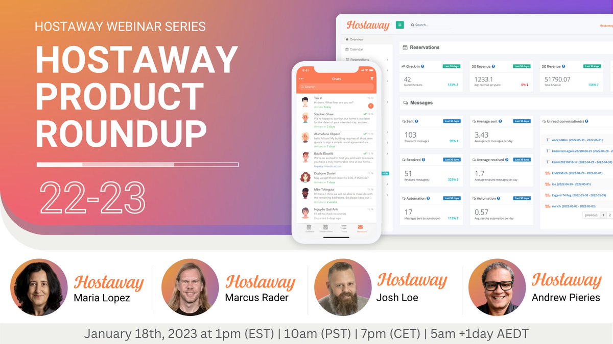Join our Product Round-Up to Learn about all the new features released in 2022 and everything to look forward to in 2023

Register Here: ow.ly/WkEA50MqIjw

#proptech #airbnbhost #airbnbsuperhost #vrbo #airbnb #vacationrental #rentalabritage #traveltech #propertymanagement