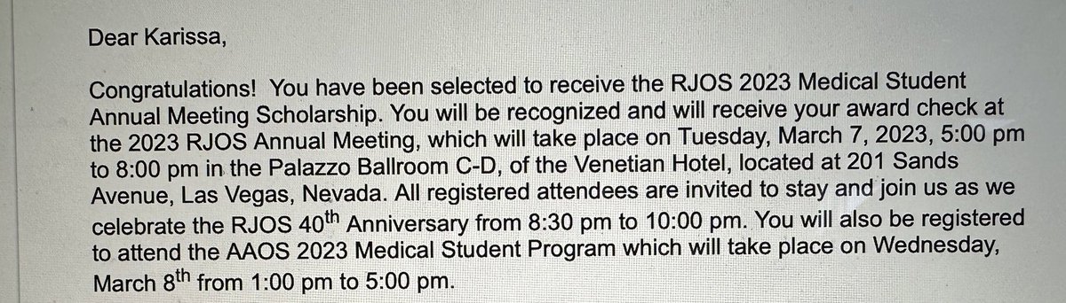 karissa_simon25's tweet photo. Thank you @RJOSociety for this opportunity! I can’t wait to celebrate RJOS’ 40th anniversary with everyone. Also if anyone is going to AAOS this year I’d love to connect. See you in Vegas! #orthotwitter https://t.co/vYk4EhCeMs