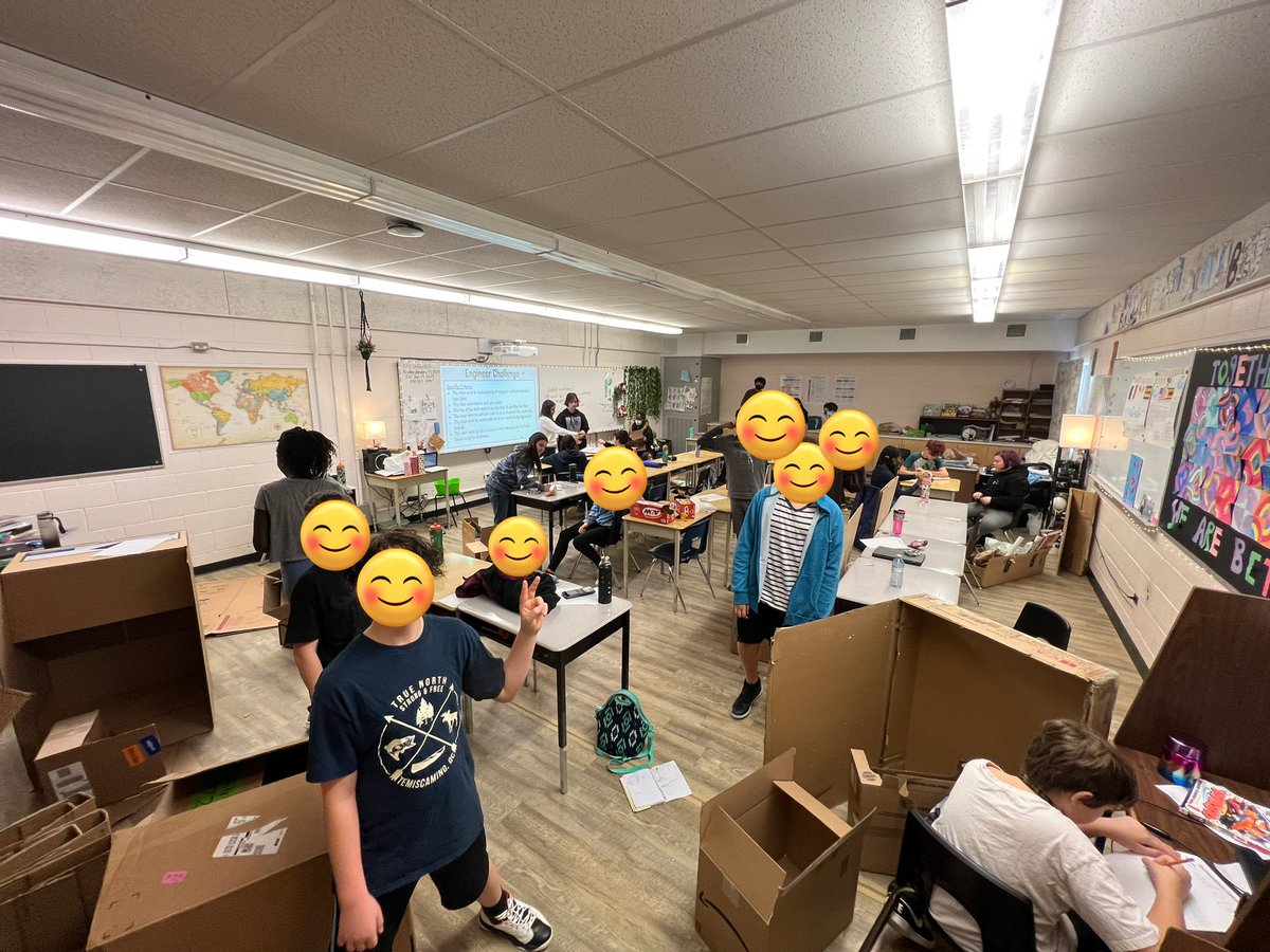 our scientists built cardboard chairs today! the true test: are they functional? are they unique? are they aesthetically pleasing? can they support mr. frank for one minute???????? - stay tuned for results!🪑💭♻️ <a href="/FitchSchool/">Fitch Street School</a> <a href="/dsbn/">District School Board of Niagara</a>