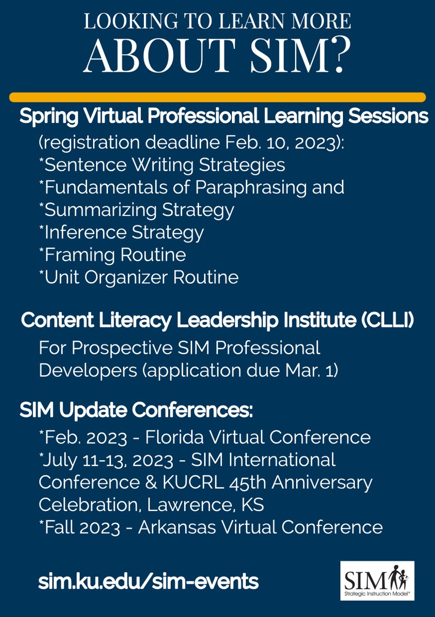 StrateTweets's tweet photo. Looking to learn more about SIM in 2023? https://t.co/CMcF92FDBL
#strategicinstructionmodel #learningstrategies #contentenhancementroutines #sim #simevents https://t.co/L4A0AknXjI