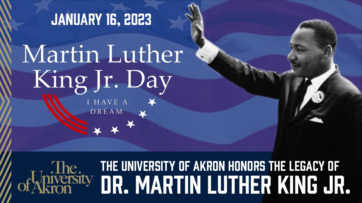 UAgives's tweet photo. During a sermon in Atlanta in Feb. 1968, Dr. Martin Luther King Jr. called himself “a drum major for justice, peace and righteousness." Today, let us celebrate his legacy @uakron by also majoring in justice, peace and righteousness. #MLKDay #WeRiseTogether https://t.co/8ye3bHSaTN